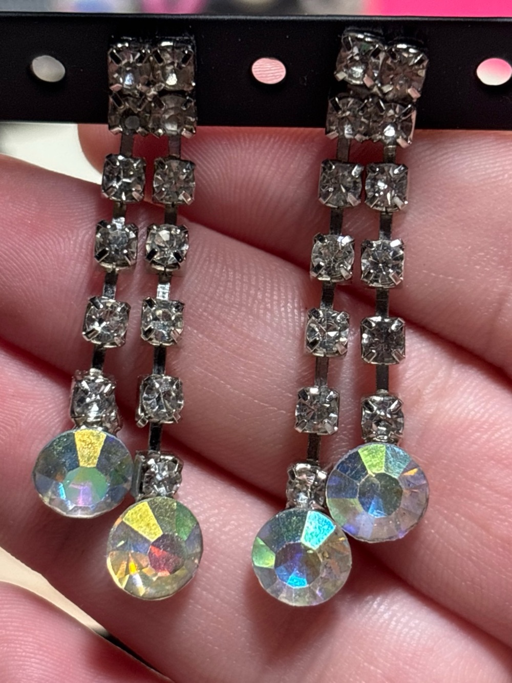 Crystal Drop Dangle Earrings - Clear Aurora Rhinestones